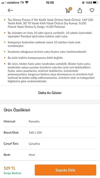 Beden Taç Yatak Örtüsü Frozen