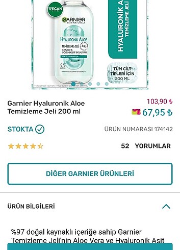 Garnier Aloe tonik ve temizleme jeli