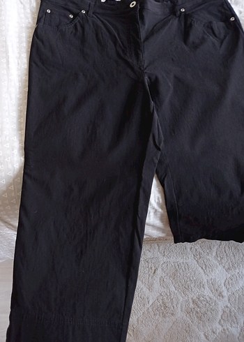 Kadın Siyah Keten Rahat Kesim Midi Pantolon - Görsel 5