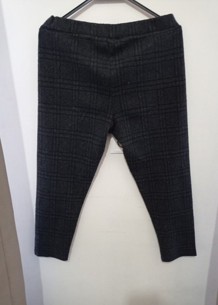 Ekoseli Siyah Büyük Beden Pamuklu Tayt - Görsel 2