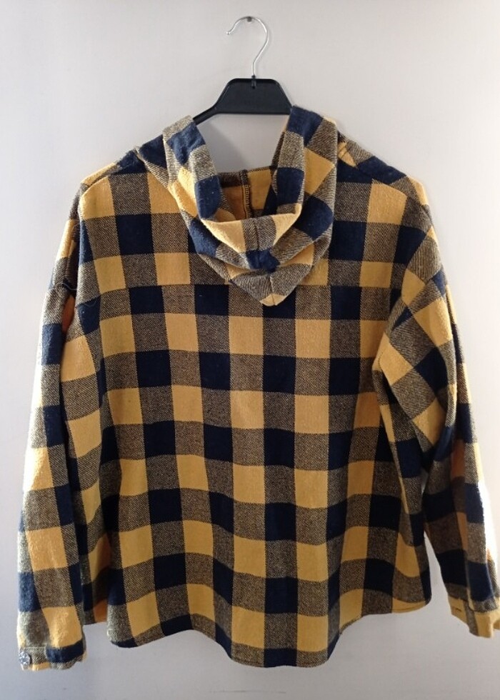 Ekoseli Sarı Kapşonlu Uzun Kollu Ceket  - Görsel 2