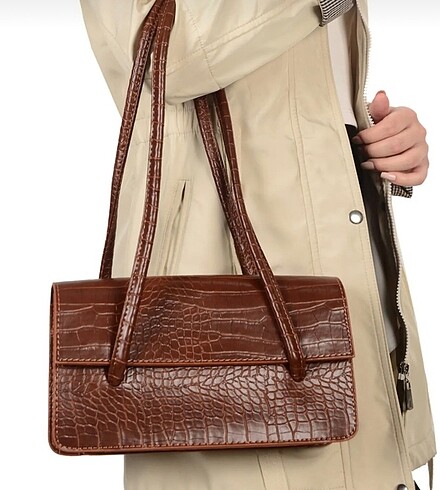 Kahverengi timsah derili model kol çantası
