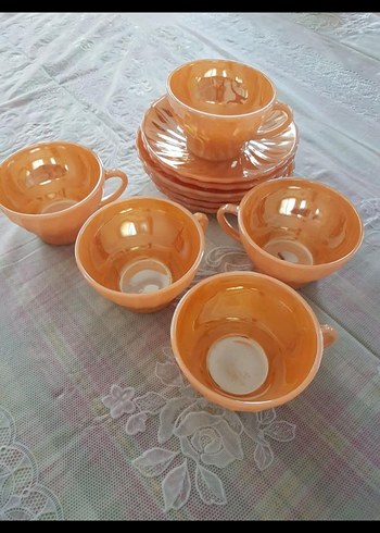 Pastel Turuncu 5lı Seramik Çay Fincanı Seti