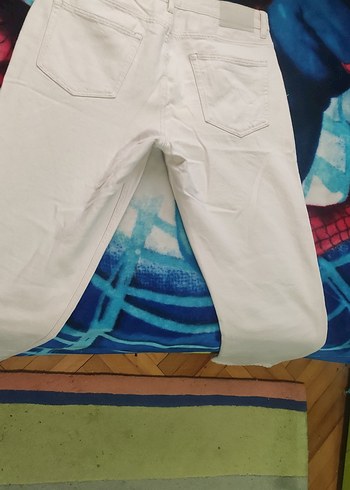 Erkek Beyaz Regular Fit Midi Kot Pantolon - Görsel 2