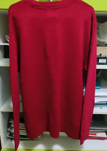 Erkek Kırmızı Örgü Yün Kazak - Desenli, Uzun Kollu - Görsel 2