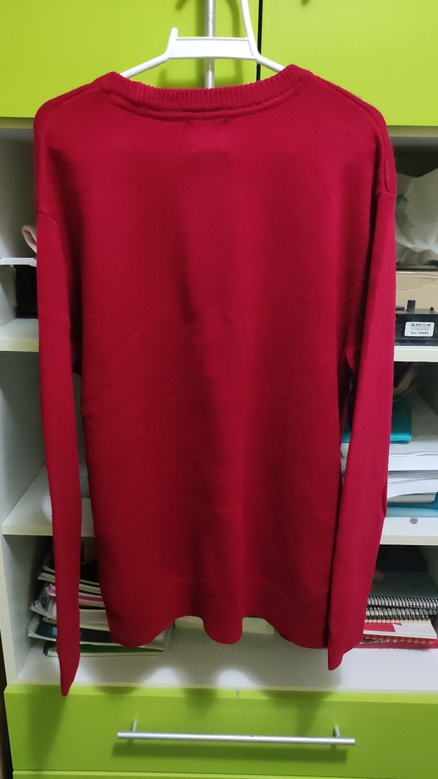 Erkek Kırmızı Örgü Yün Kazak - Desenli, Uzun Kollu - Görsel 2