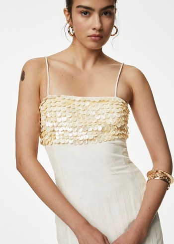 M&S london beyaz keten elbise - Görsel 2