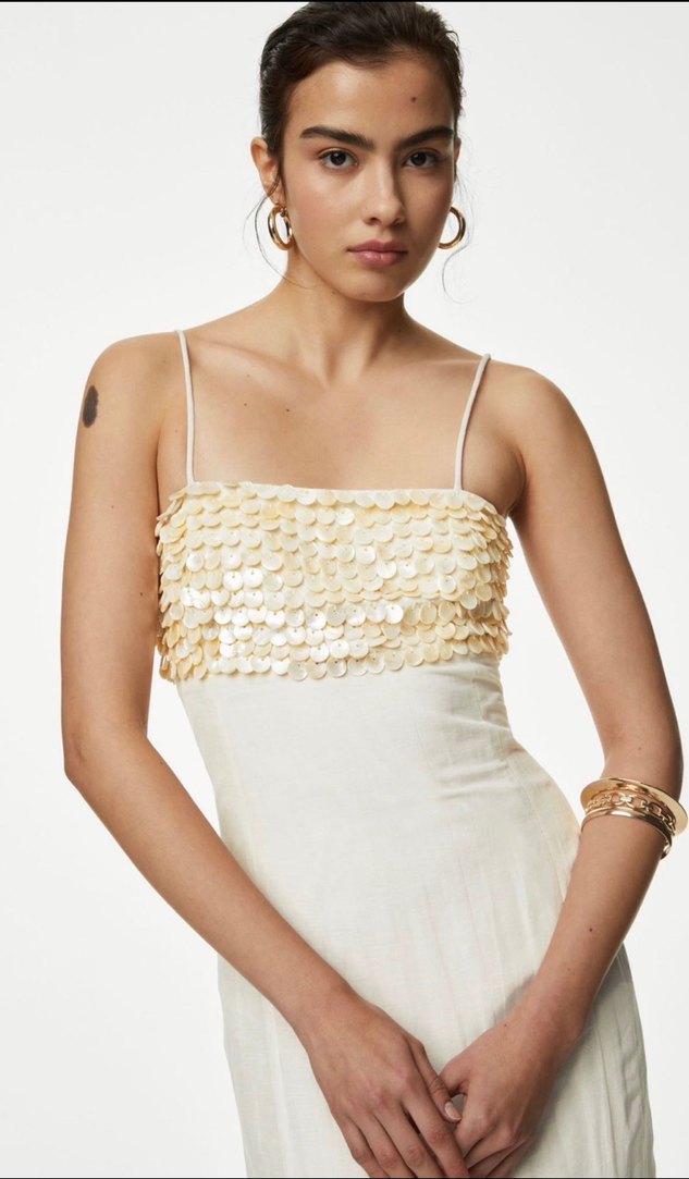 M&S london beyaz keten elbise - Görsel 2