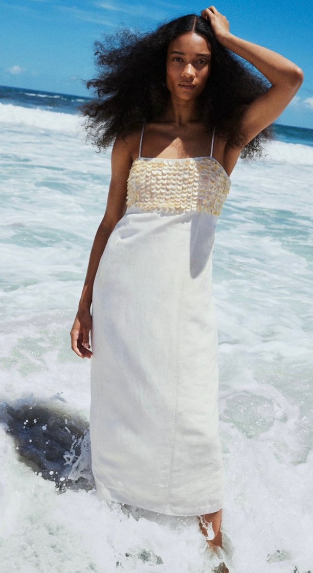 M&S london beyaz keten elbise - Görsel 3