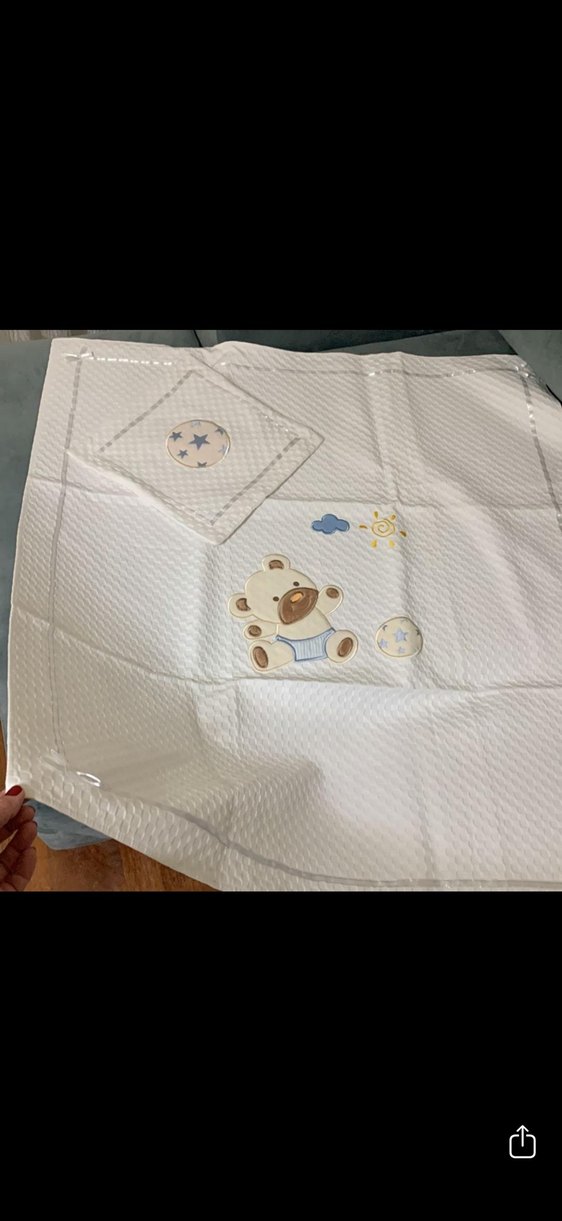 Nakışlı Beyaz Pamuklu Bebek Yatak Örtüsü/Pike - Görsel 4