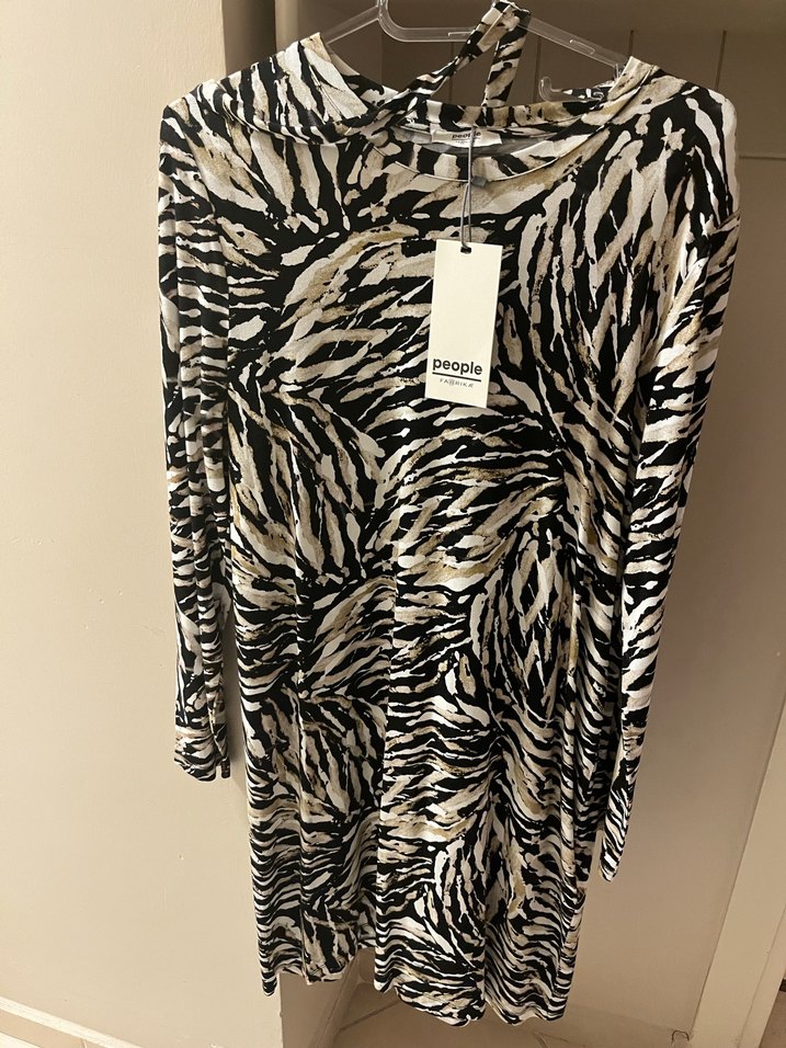 Fabrika Zebra Desenli Kadın Uzun Triko Elbise - Görsel 2