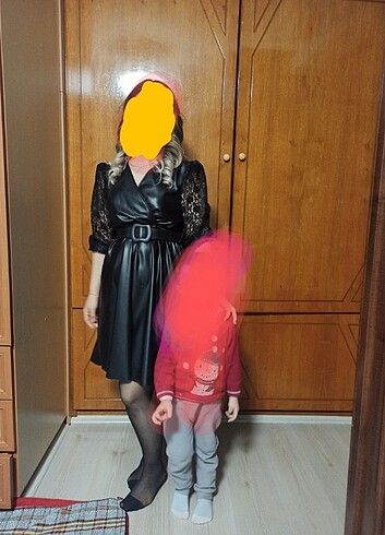 38 Beden siyah Renk Deri elbise