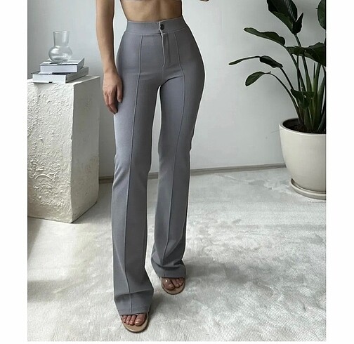 Gri likralı palazzo pantalon