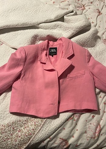 Zara Pembe Keten Mini Blazer - Görsel 2