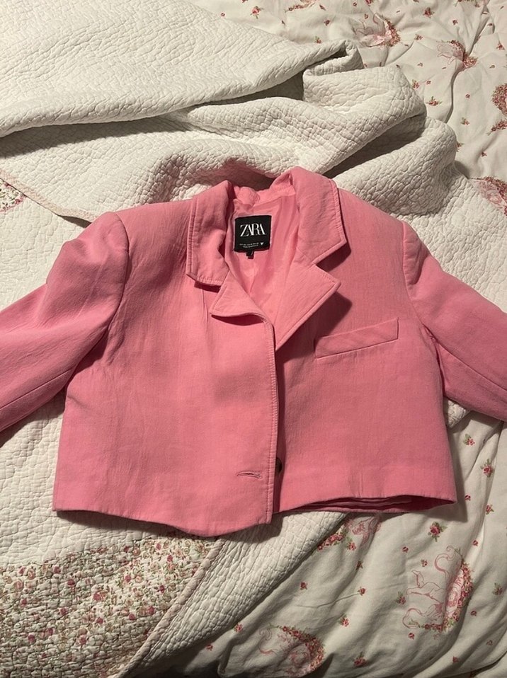 Zara Pembe Keten Mini Blazer - Görsel 2