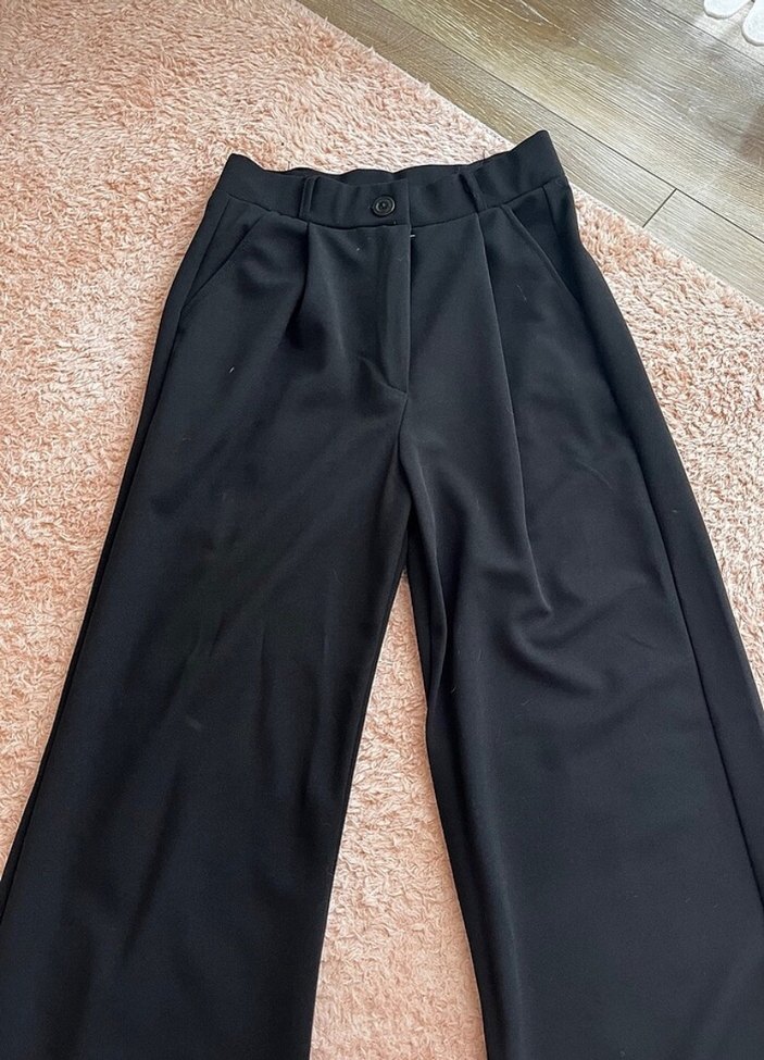 Düz Siyah Kumaş Kadın Pantolon - Görsel 2