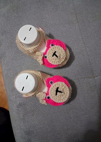 Pembe Nakışlı Örgü Kız Bebek Patik - Görsel 2