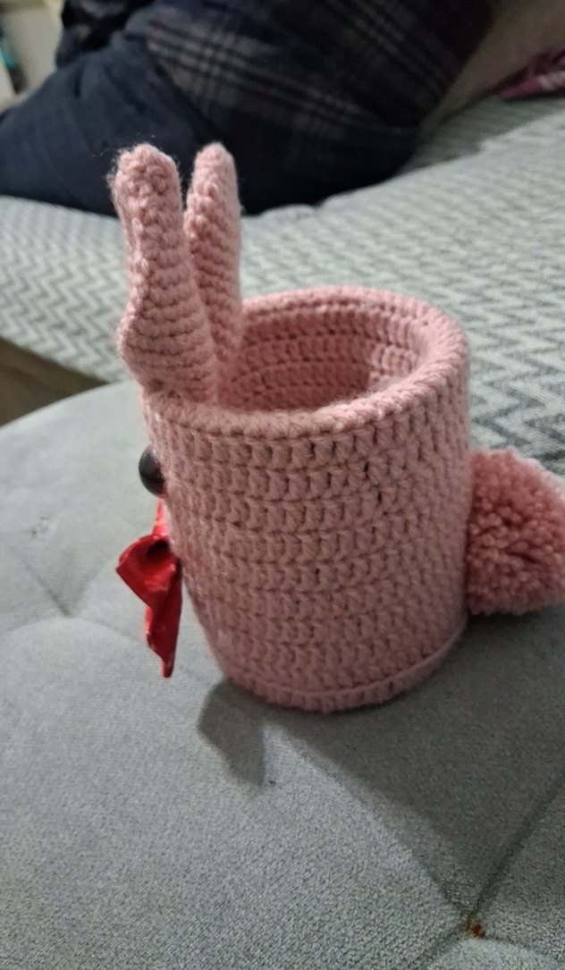 Pembe Örgü Tavşan  Oyuncak kalem kutusu - Görsel 2