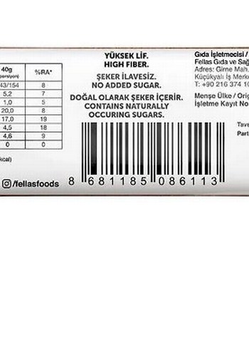 diğer Beden Fellas Meyve Bar Karışık Kuruyemiş & Kakao 154 kcal