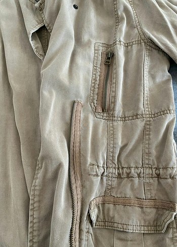 Bej Keten Midi Düğmeli Kadın Ceket - Görsel 5