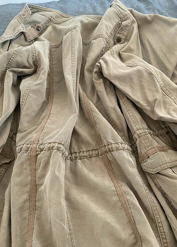 Bej Keten Midi Düğmeli Kadın Ceket - Görsel 2