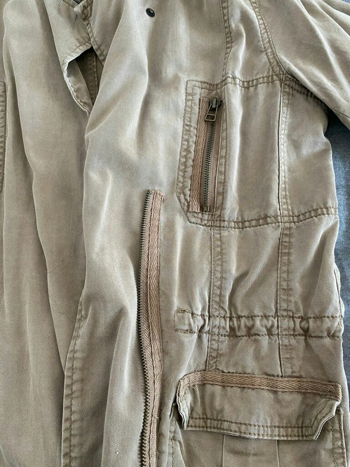 Bej Keten Midi Düğmeli Kadın Ceket - Görsel 5