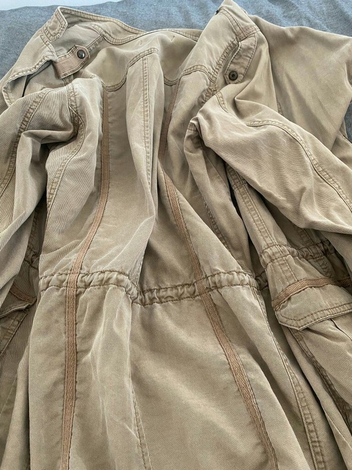 Bej Keten Midi Düğmeli Kadın Ceket - Görsel 2