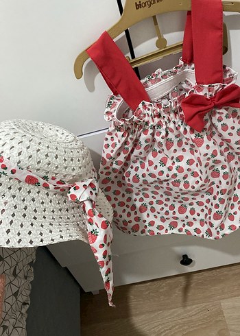 Kız Çocuk Çilek Desenli Fiyonklu Bohem Elbise