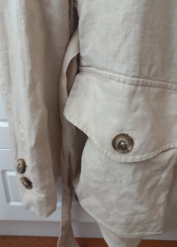 Bej erkek Keten Düğmeli trenckot - Görsel 3