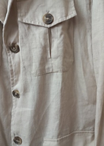 Bej erkek Keten Düğmeli trenckot - Görsel 2