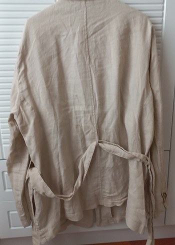 Bej erkek Keten Düğmeli trenckot - Görsel 4