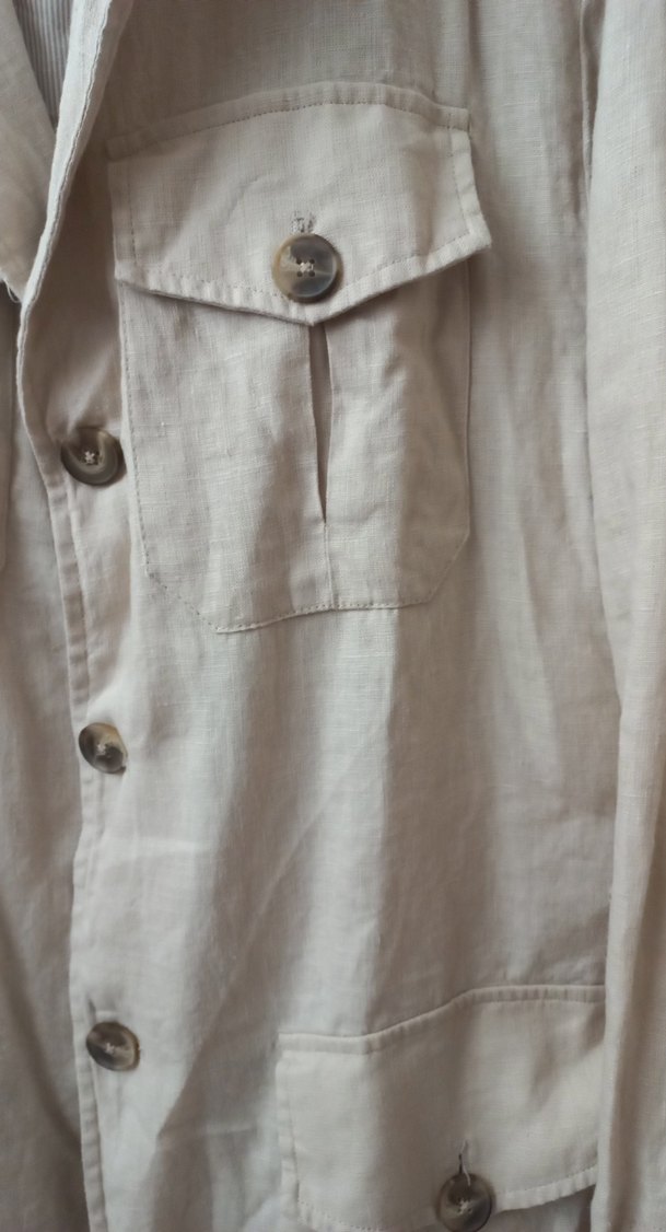 Bej erkek Keten Düğmeli trenckot - Görsel 2