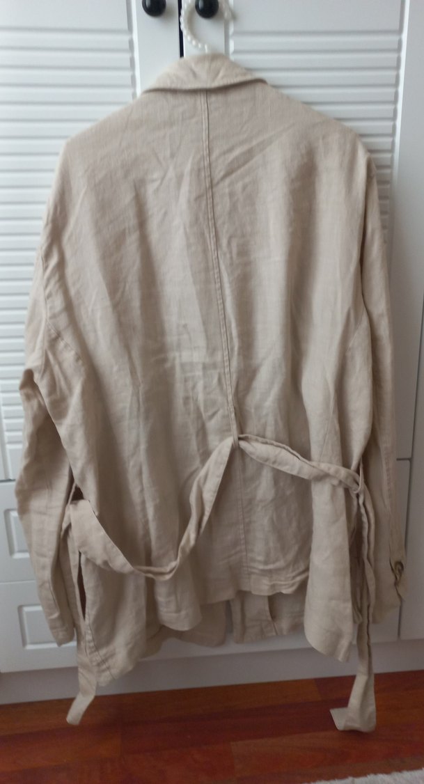 Bej erkek Keten Düğmeli trenckot - Görsel 4