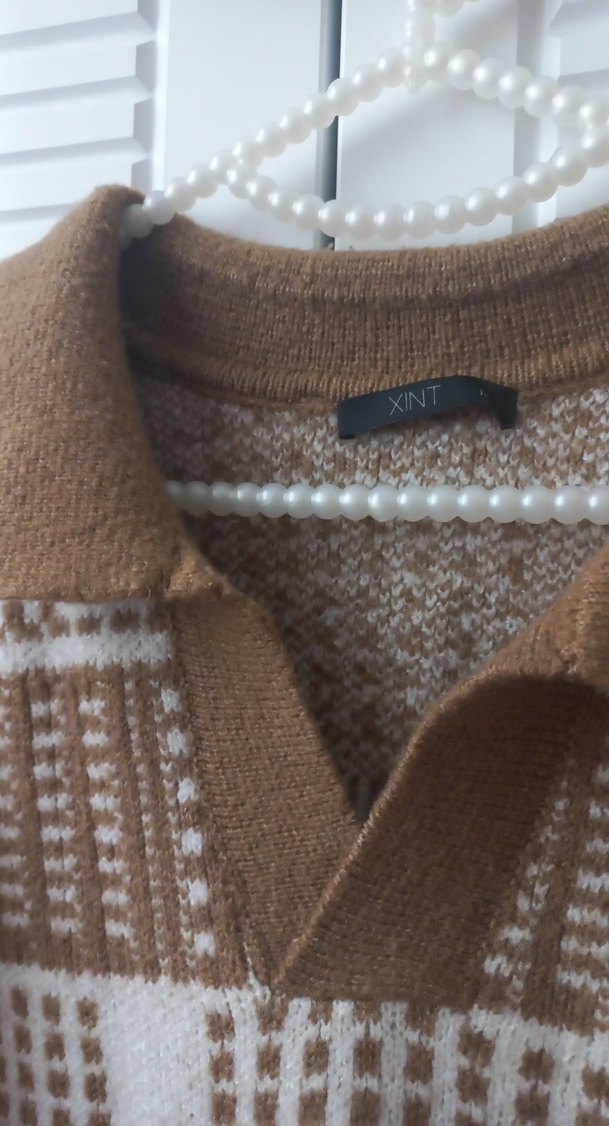 Bej Bohem Geniş Kesim Triko erkek kazak - Görsel 4