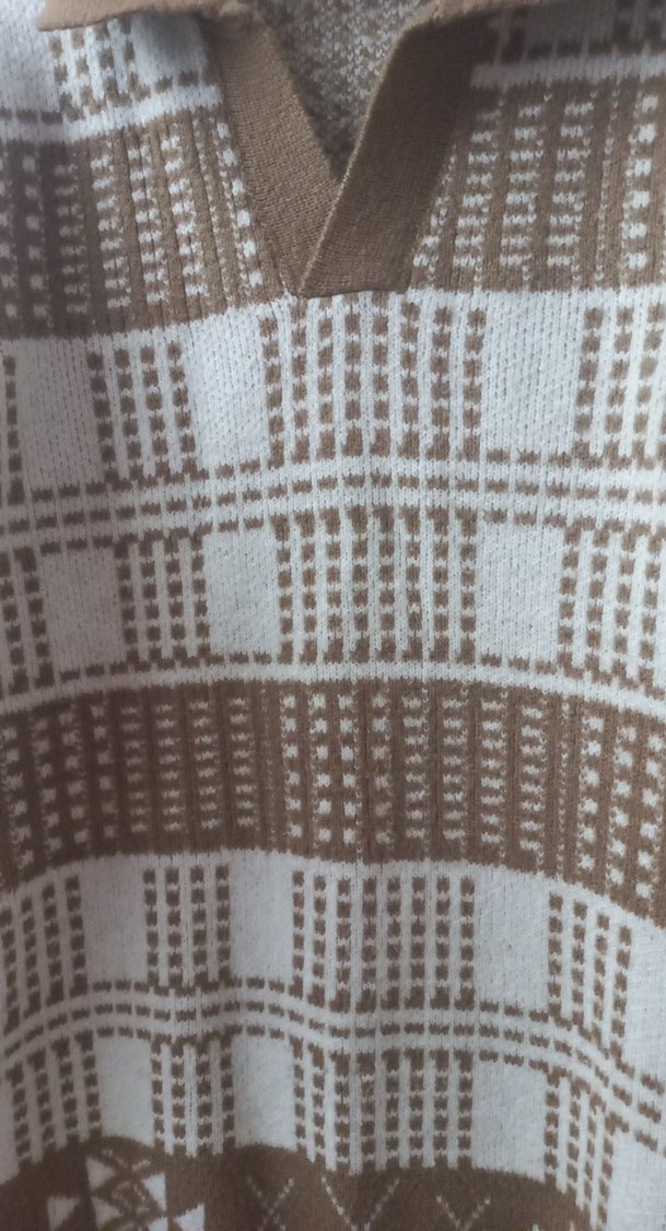 Bej Bohem Geniş Kesim Triko erkek kazak - Görsel 2