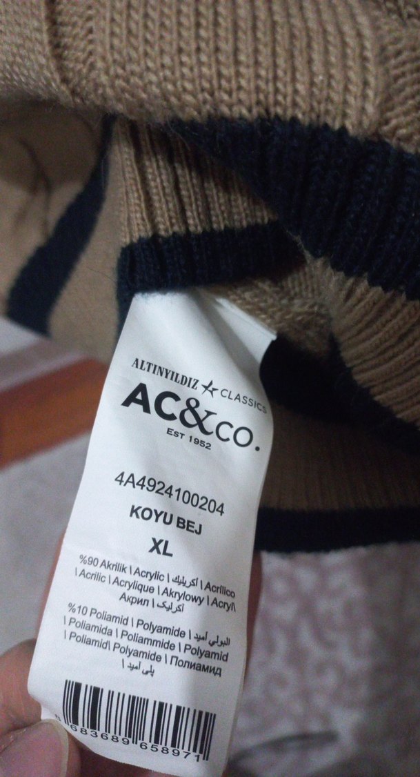 Bej Boğazlı Örgü erkek Kazak - Görsel 5