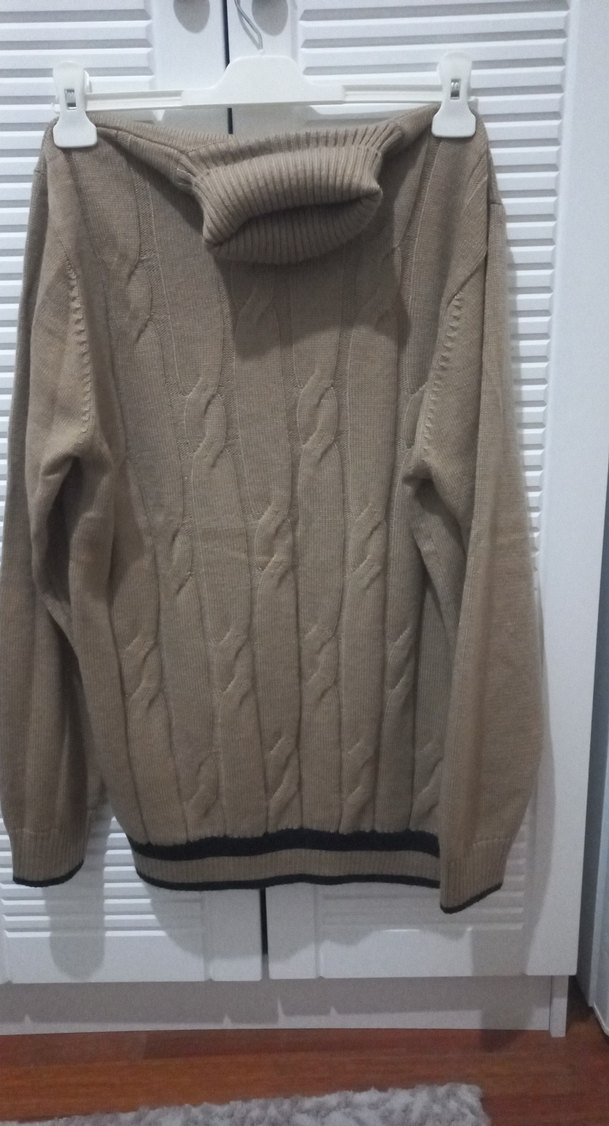 Bej Boğazlı Örgü erkek Kazak - Görsel 3