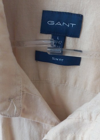 l Beden Gant Bej Keten Erkek Gömlek