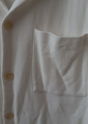 Erkek Beyaz Keten Düğmeli Kısa Kollu Gömlek - Görsel 3
