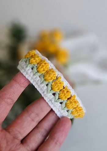 Sarı Lale Detaylı Örgü Çanta - Görsel 5