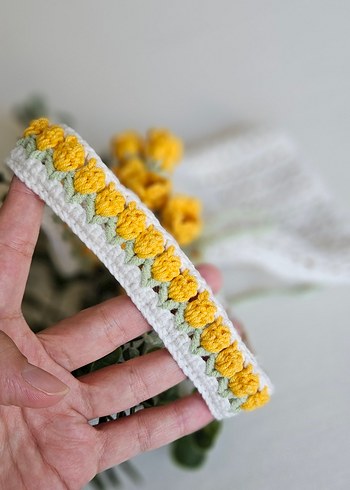 Sarı Lale Detaylı Örgü Çanta - Görsel 4