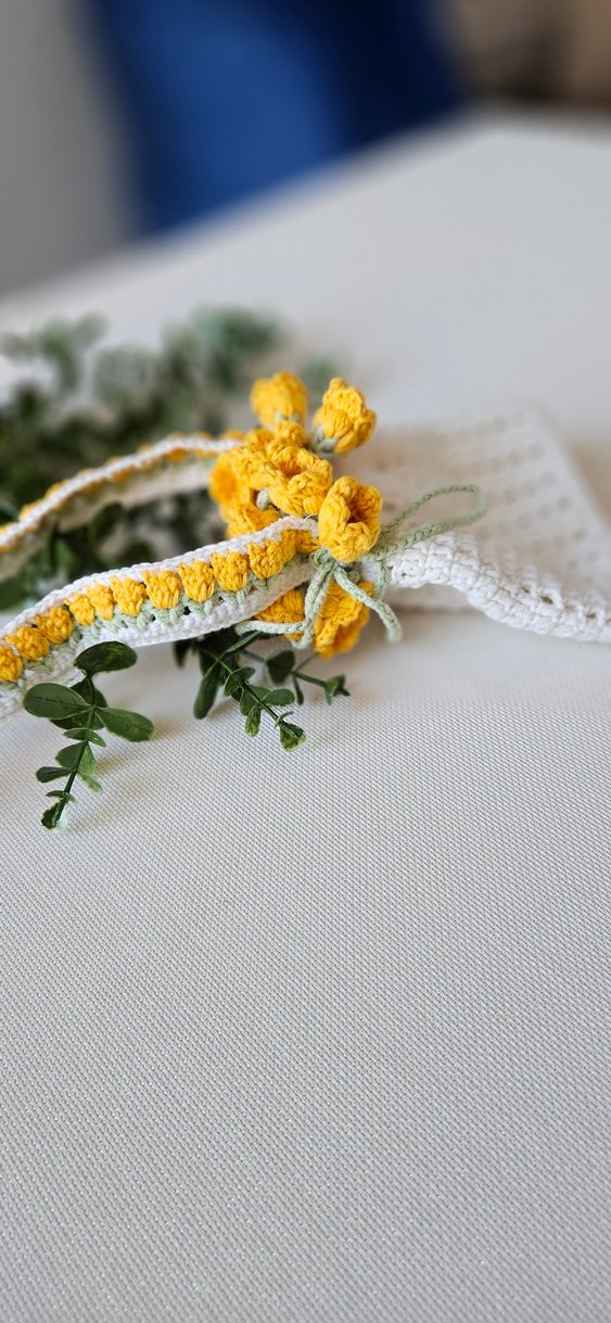 Sarı Lale Detaylı Örgü Çanta - Görsel 2