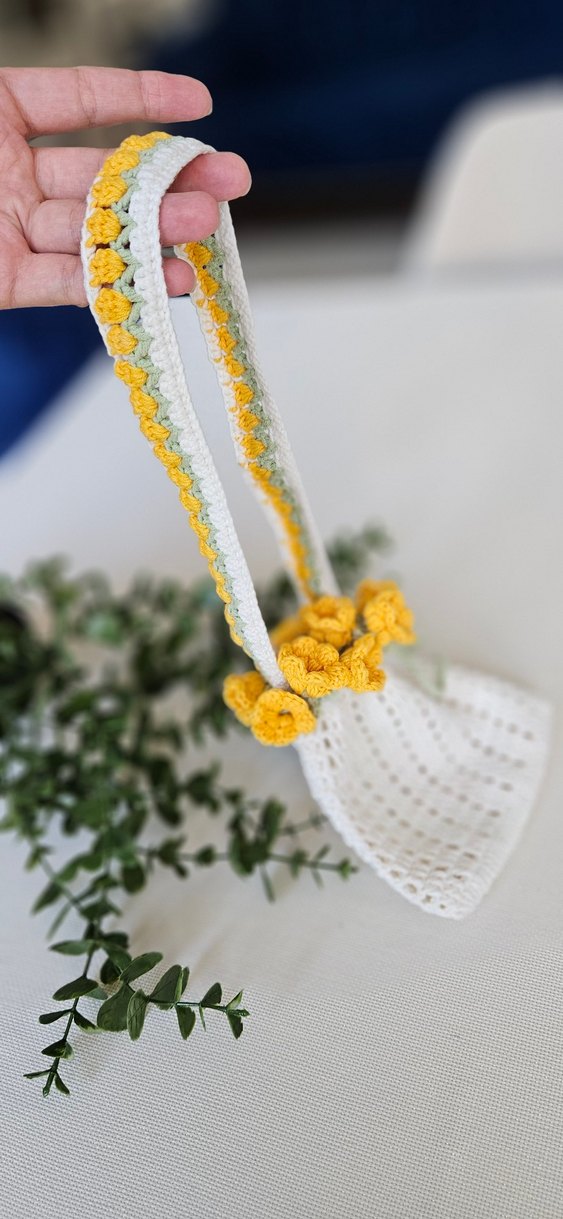Sarı Lale Detaylı Örgü Çanta - Görsel 3