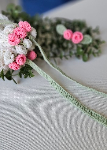 Gül detaylı pembe örgü çanta - Görsel 2