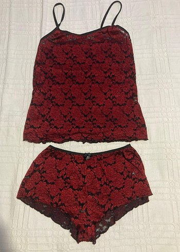 Bordo Nakışlı Kısa Kadın Pijama Takımı