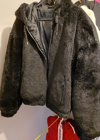 LC Waikiki Gri Kadın Midi Boy Peluş Ceket