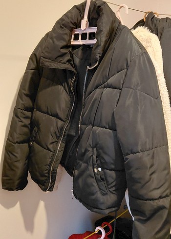 Bershka Fermuarlı Gri Kadın Midi Kış Ceketi