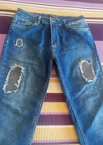 Kadın Mavi Tie-Dye Street Style Kot Pantolon - Görsel 2