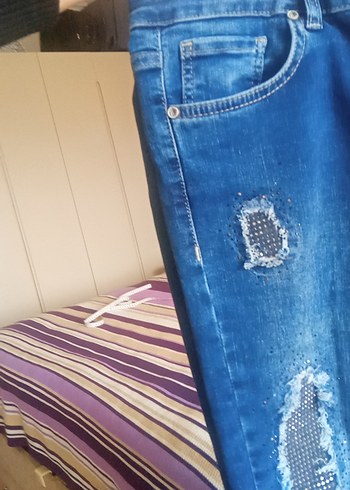 Kadın Mavi Tie-Dye Street Style Kot Pantolon - Görsel 14