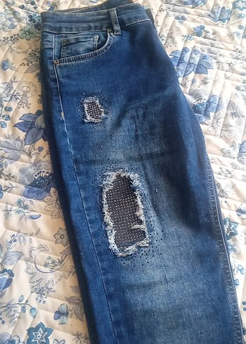 Kadın Mavi Tie-Dye Street Style Kot Pantolon - Görsel 15